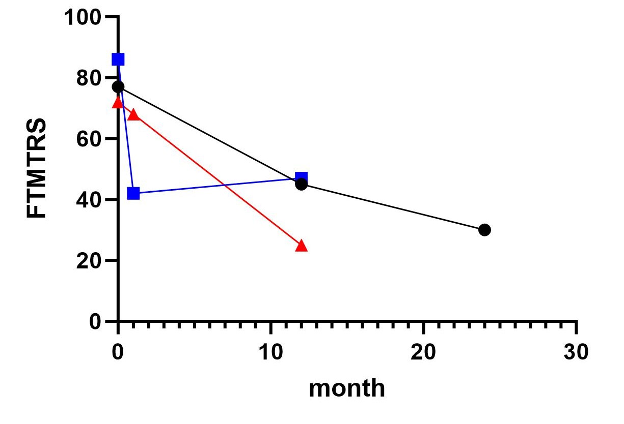 The changes in FTMTRS scores of the three patients