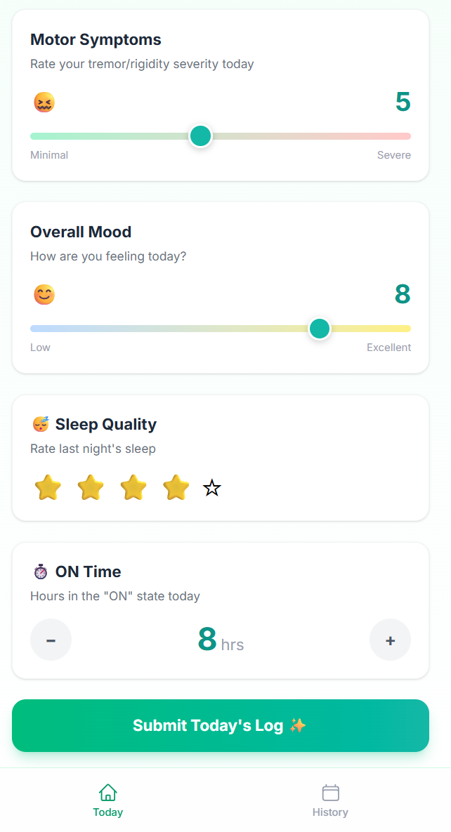 Patient Mobile App Interface (Record Daily Log)